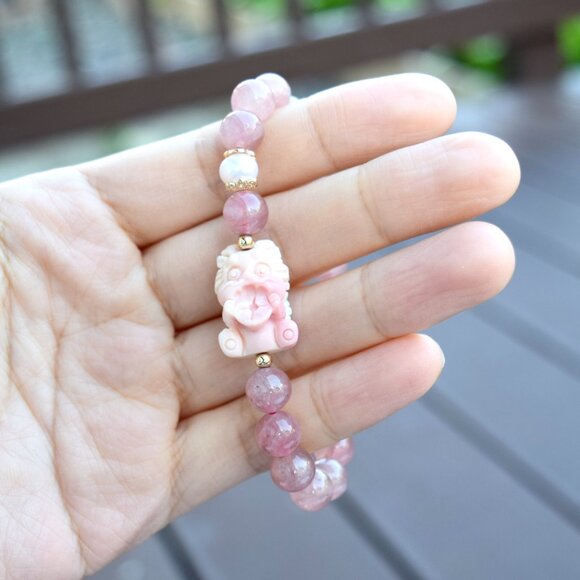 Coin Loin Charm Bracelet - Conch Shell Rose Quartz Beads - Picture 6 of 9